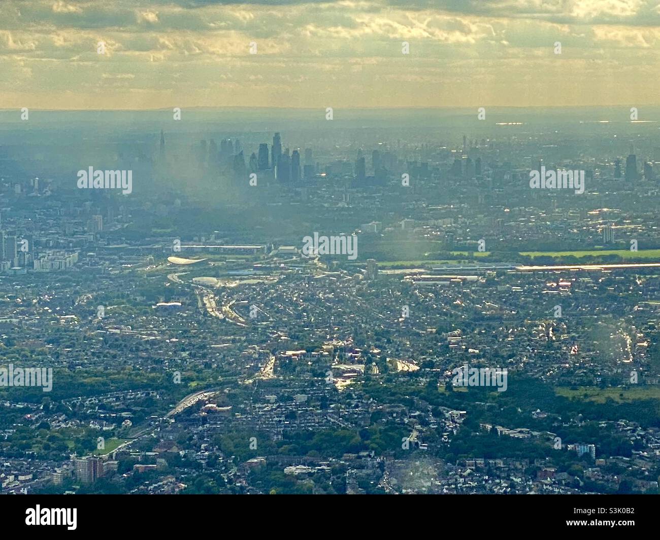 London city skyline by helicopter - Smartphone Captured Stock Image