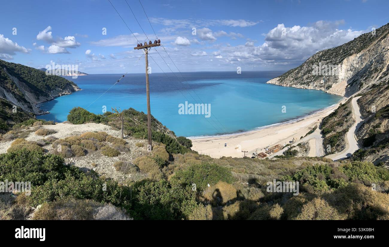 View of Myrtos beach from above - Smartphone Captured Stock Image