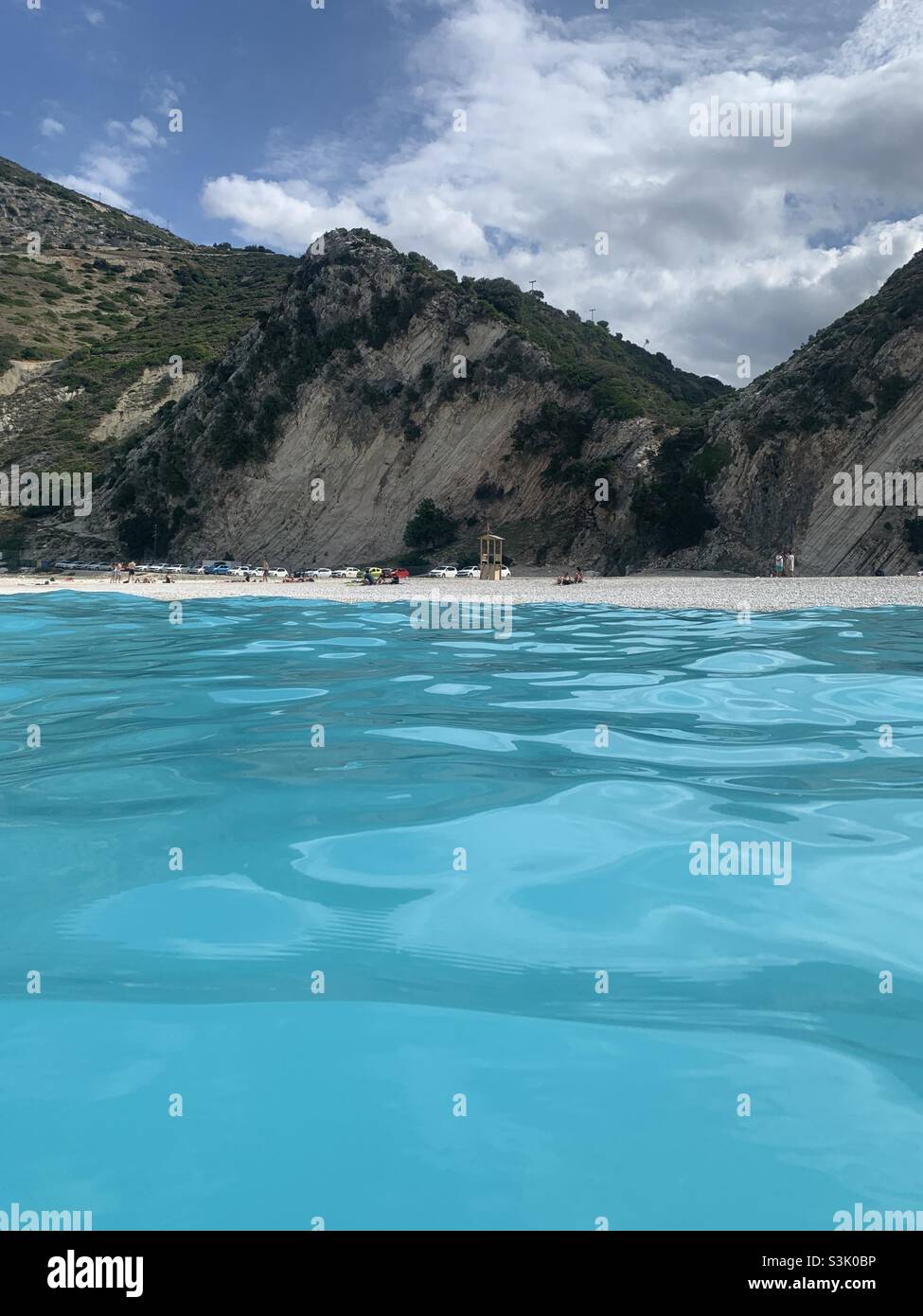 View of Myrtos beach from the sea - Smartphone Captured Stock Image