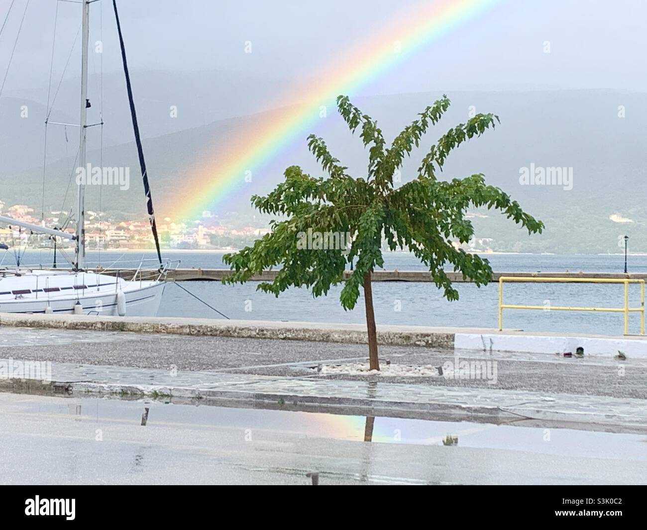 Rainbow in Sami kefalonia Stock Photo