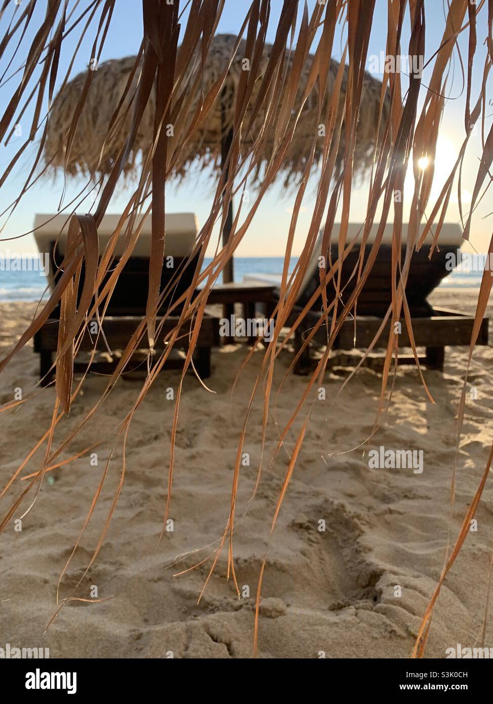 Sun beds on the beach - Smartphone Captured Stock Image