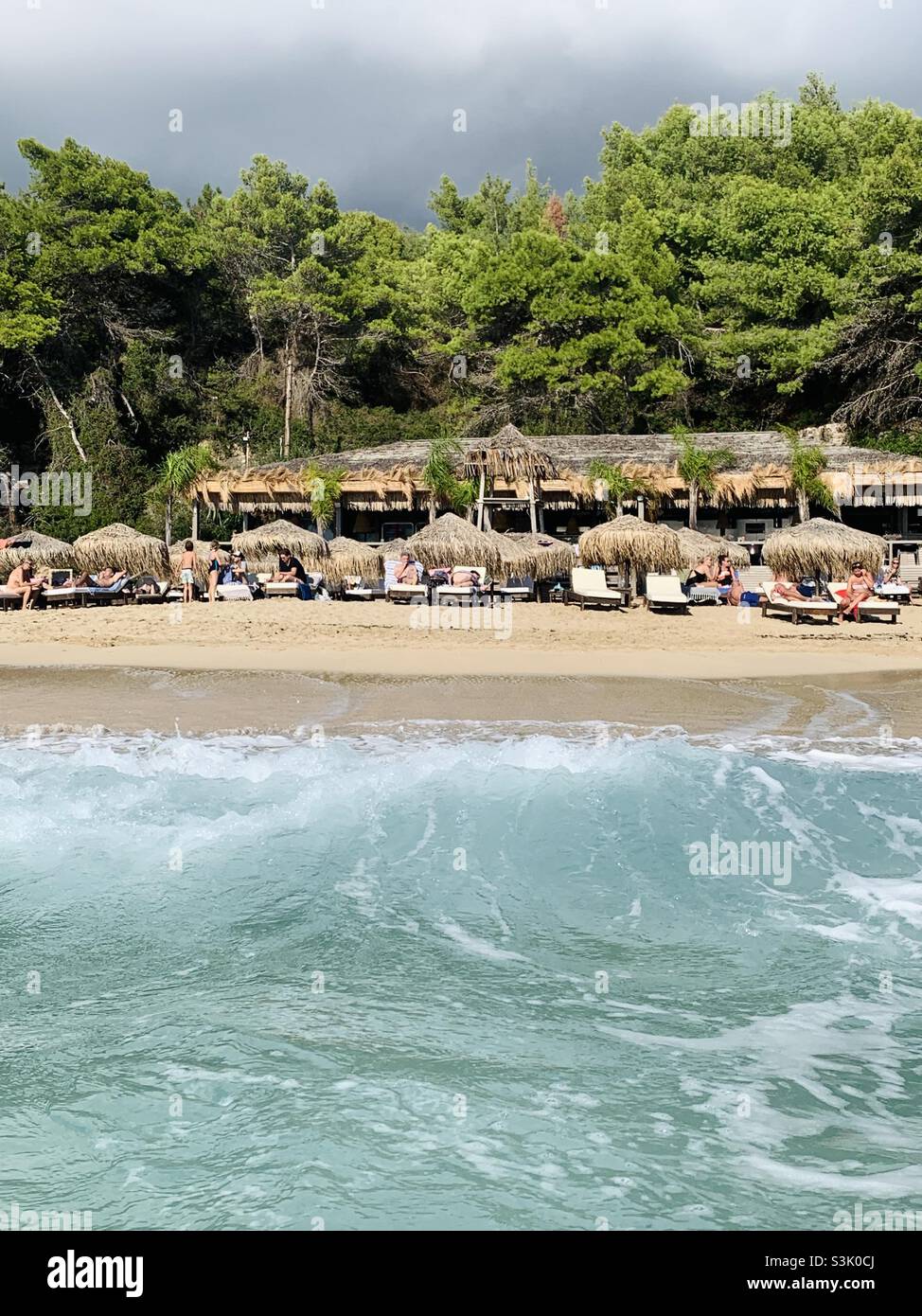 View of Costa costa beach bar in kefalonia - Smartphone Captured Stock Image