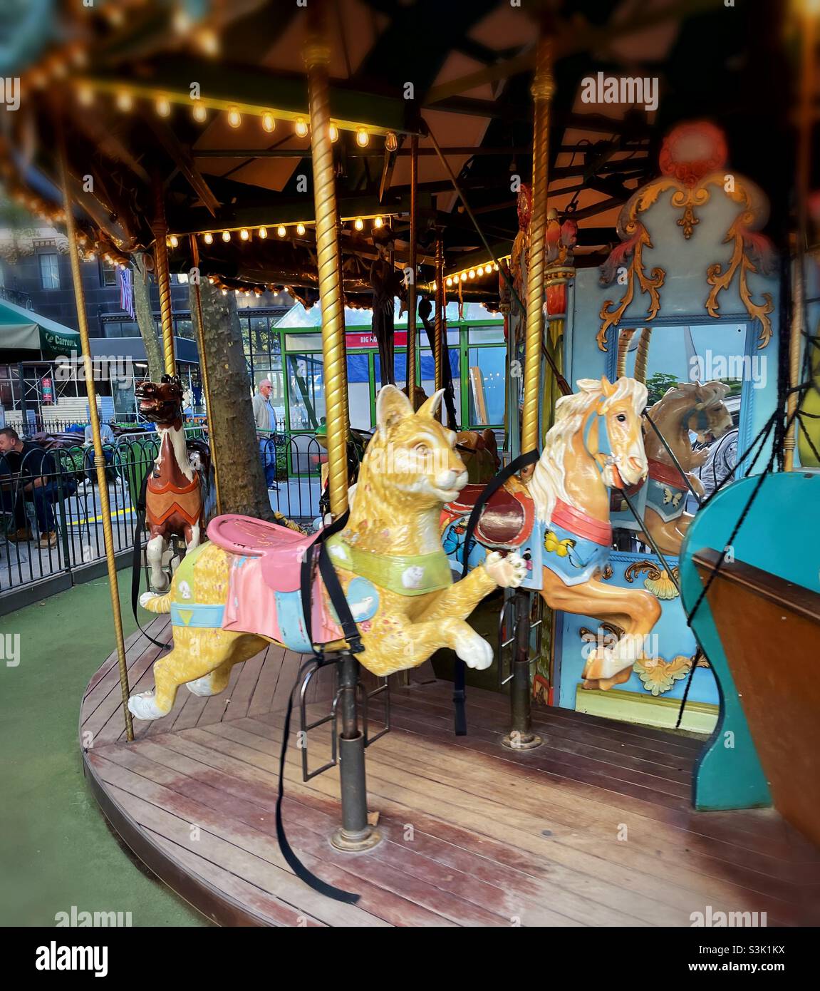 The Merry go round in Bryant Park is called Le carousel, NYC, USA - Smartphone Captured Stock Image