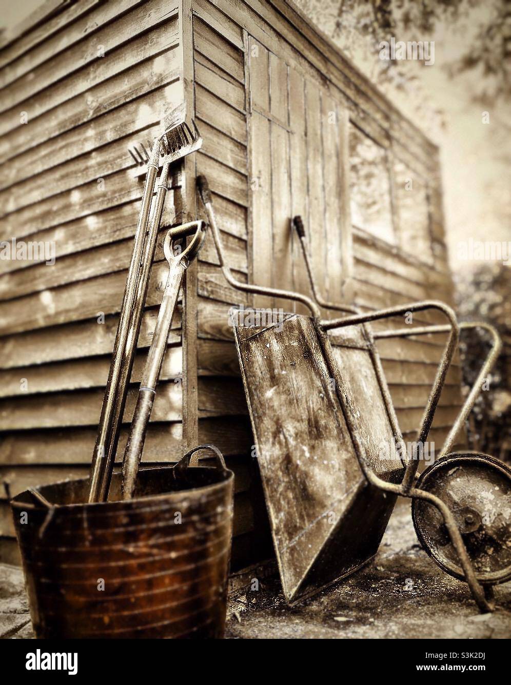 Garden shed and tools. - Smartphone Captured Stock Image
