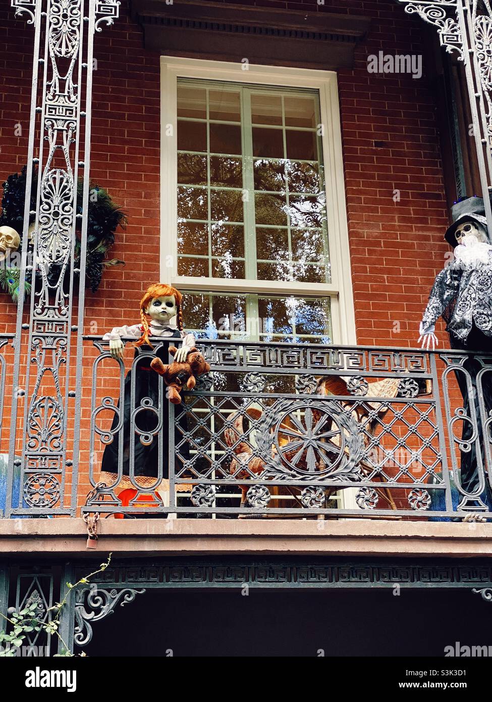 House decorated for Halloween, Gramercy Park, New York City. - Smartphone Captured Stock Image