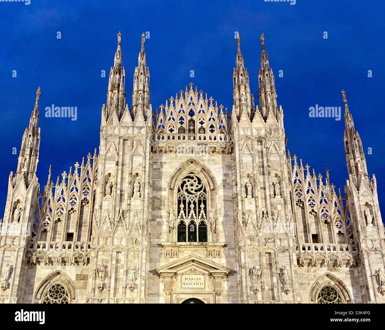 The front facade of the iconic Milan Duomo in Milan, Italy - Smartphone Captured Stock Image