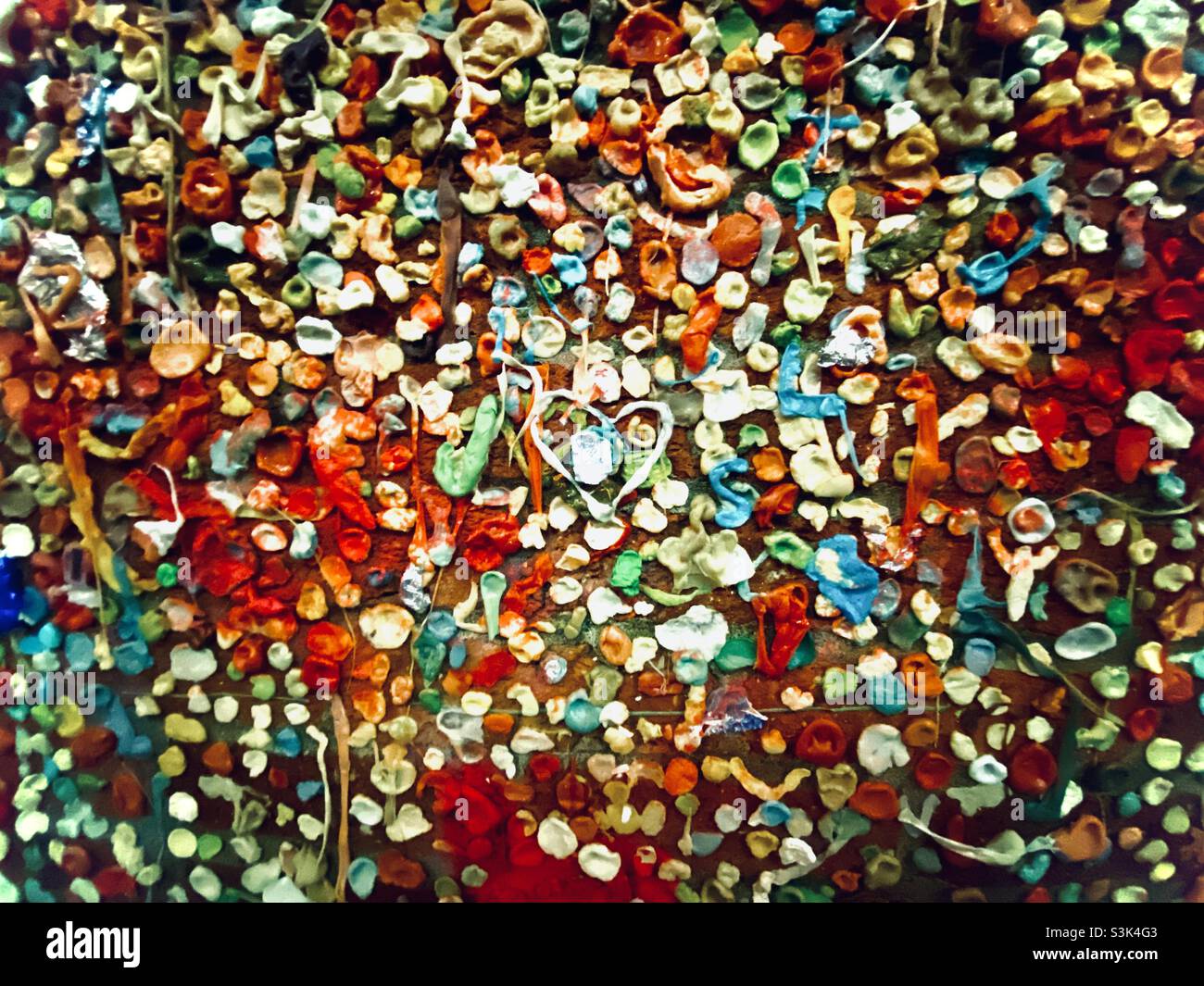 Close up of the infamous Gum Wall at Post Alley in Pike Place Market in Seattle, Washington, USA Stock Photo