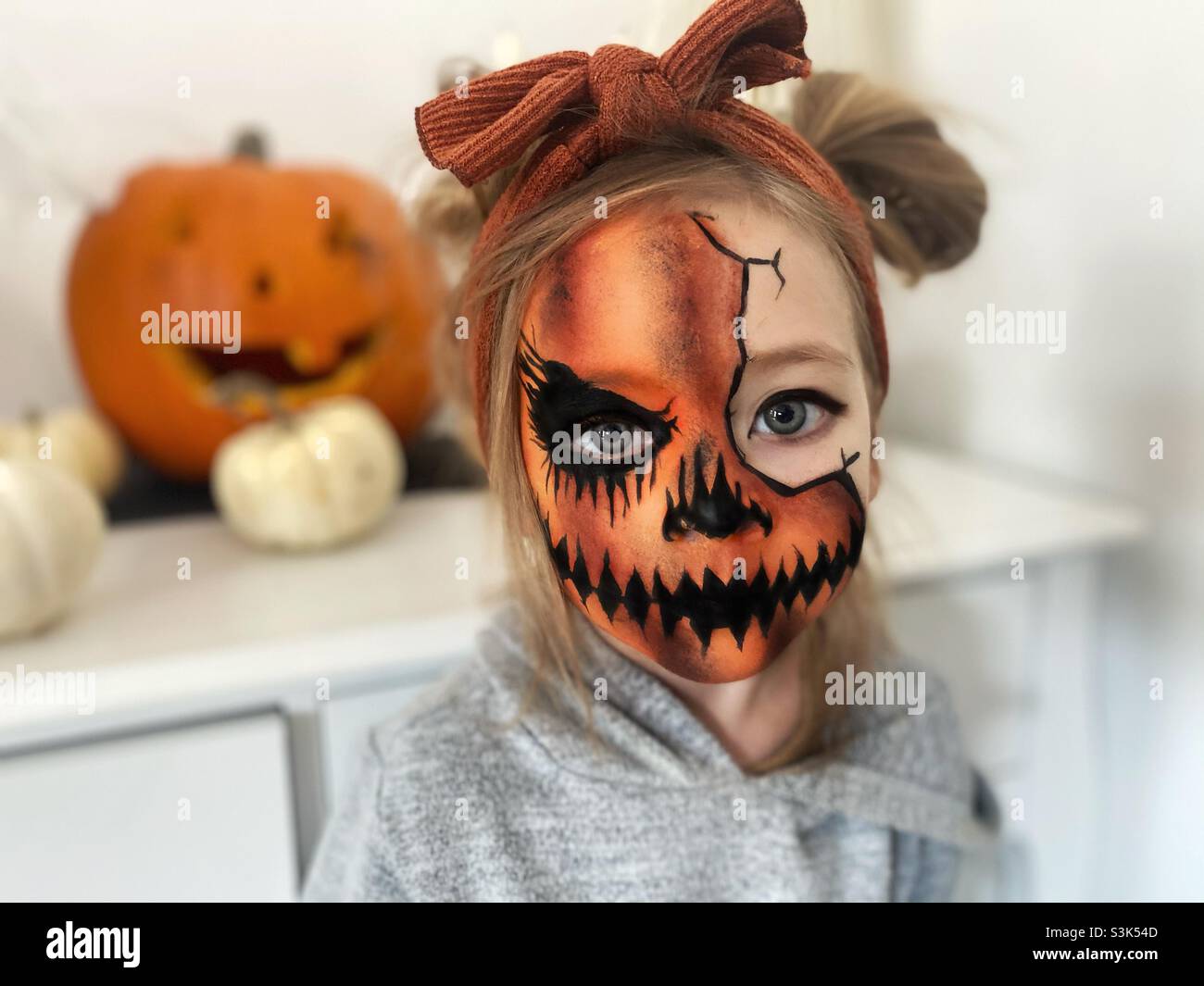 Scary Man Face Painting Terminator Stock Photo 299116799