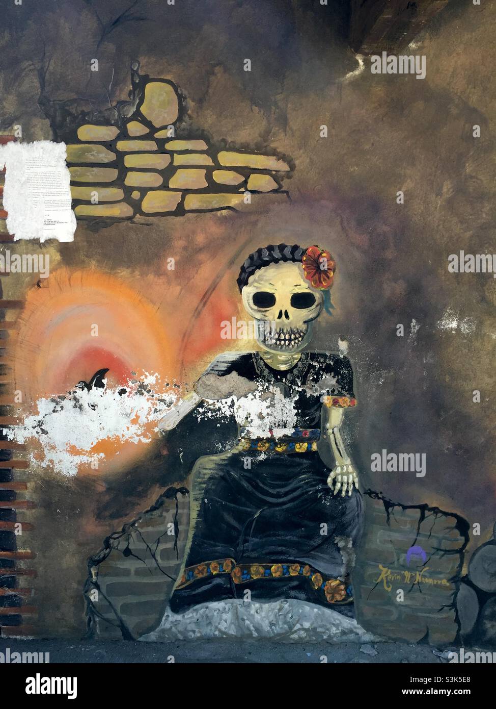 Mural, Dia de los Muertos (Day of the Dead), Oaxaca, Mexico - Smartphone Captured Stock Image