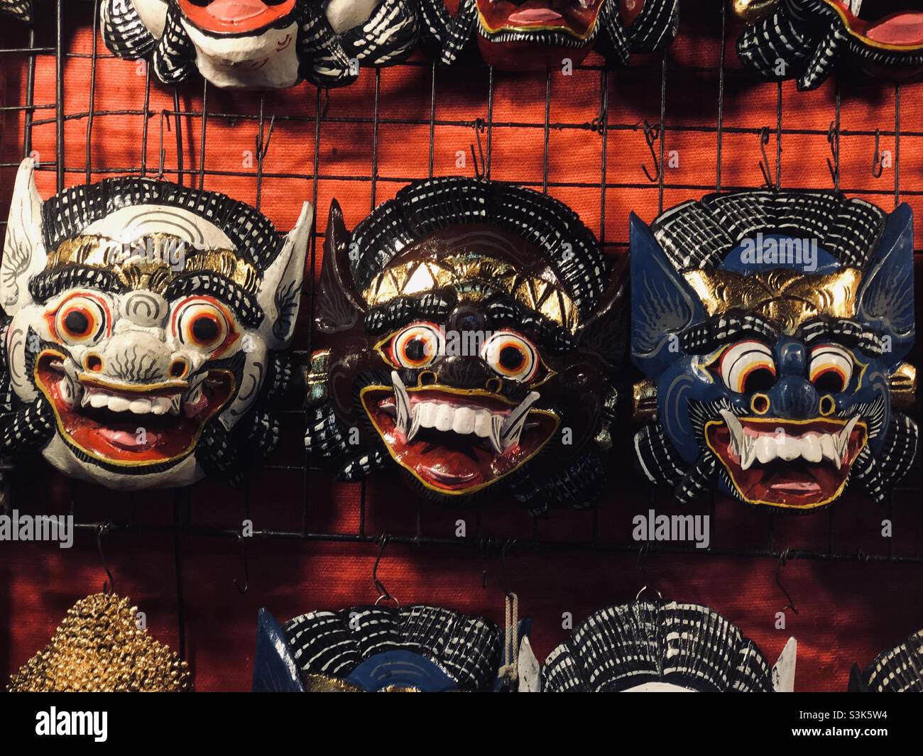 Halloween mask in Thailand made from wood by hand. Stock Photo