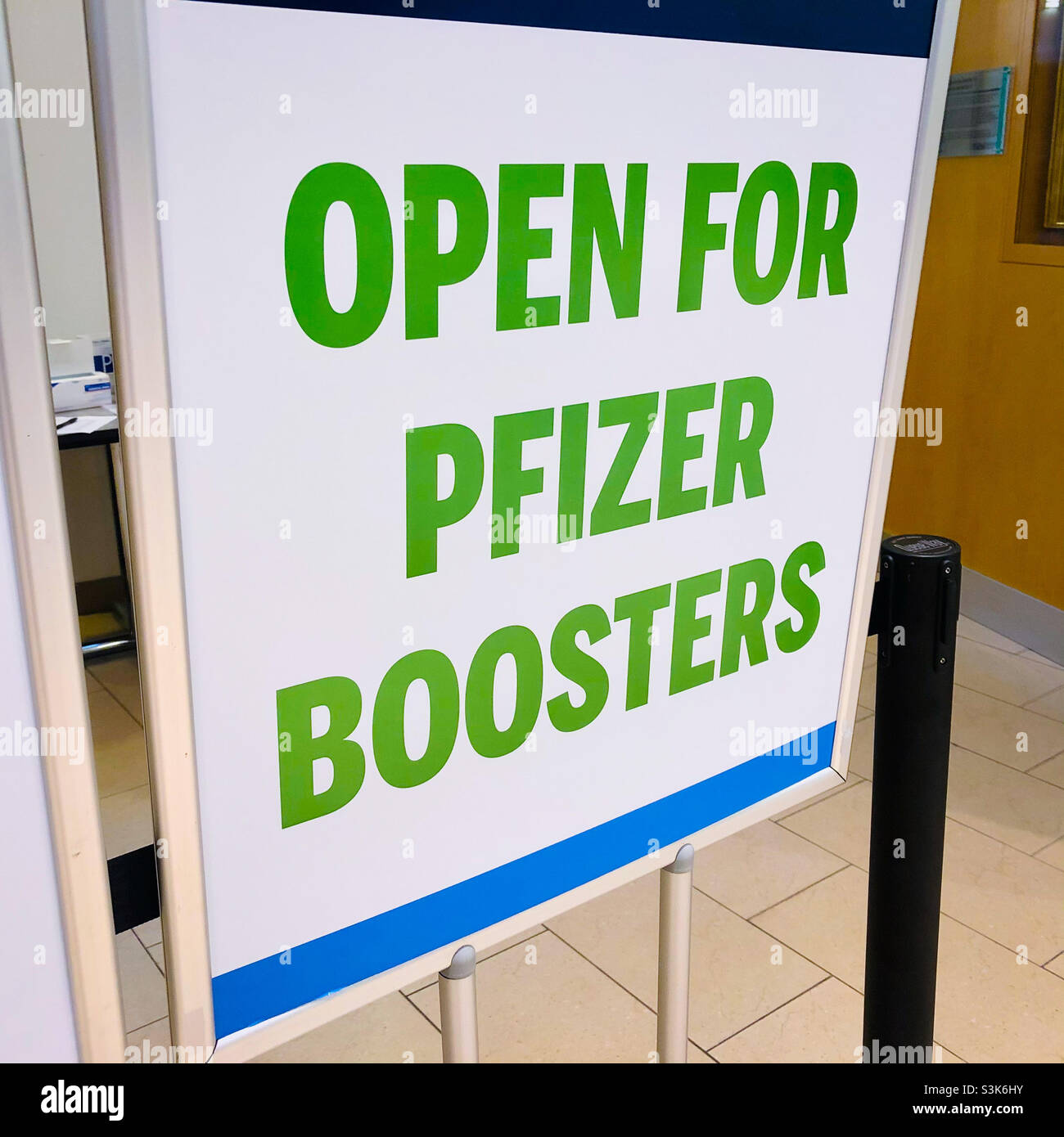 Pfizer Covid Booster Shot Sign Stock Photo