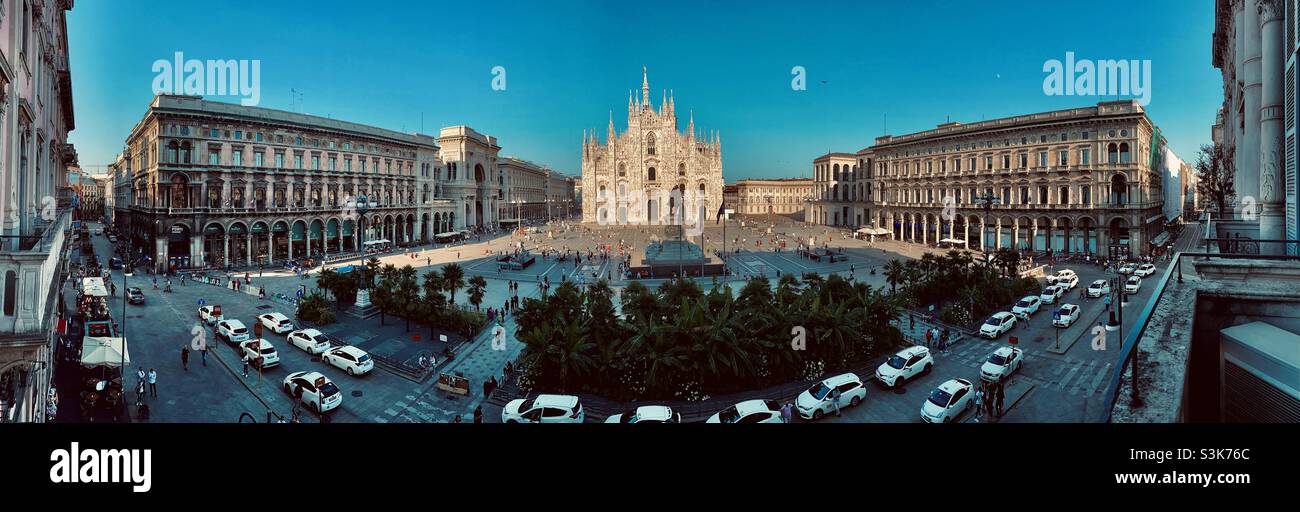 Panorama of the Plaza del Duomo in Milan, Italy - Smartphone Captured Stock Image