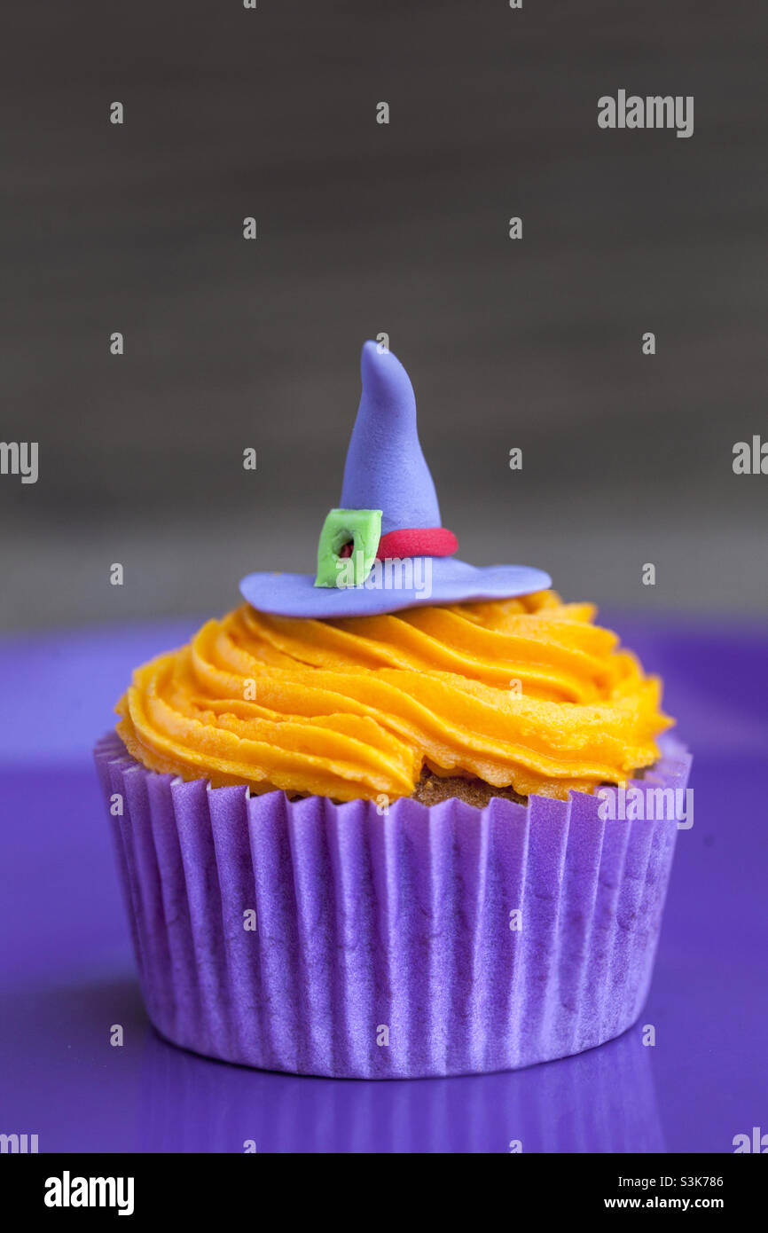 Witch hat Halloween cupcake Stock Photo