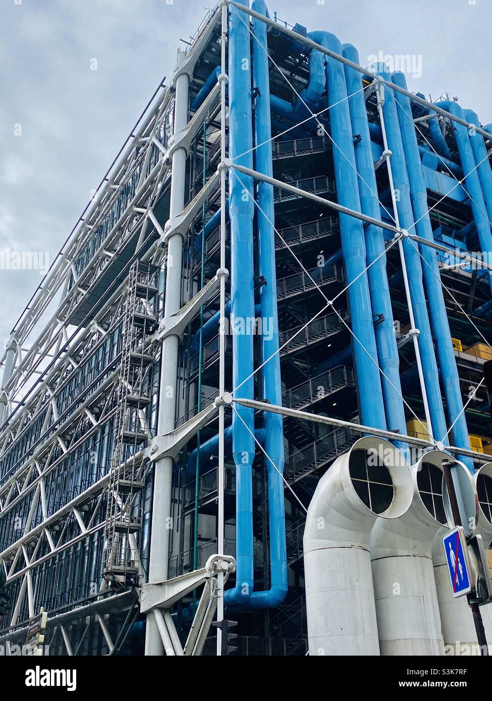 Centre Pompidou in Paris, an icon of modern architecture showcasing a revolutionary inside-out design, and houses the Musee National d’Arte Moderne, IRCAM, and Bibliotheque publique de information - Smartphone Captured Stock Image
