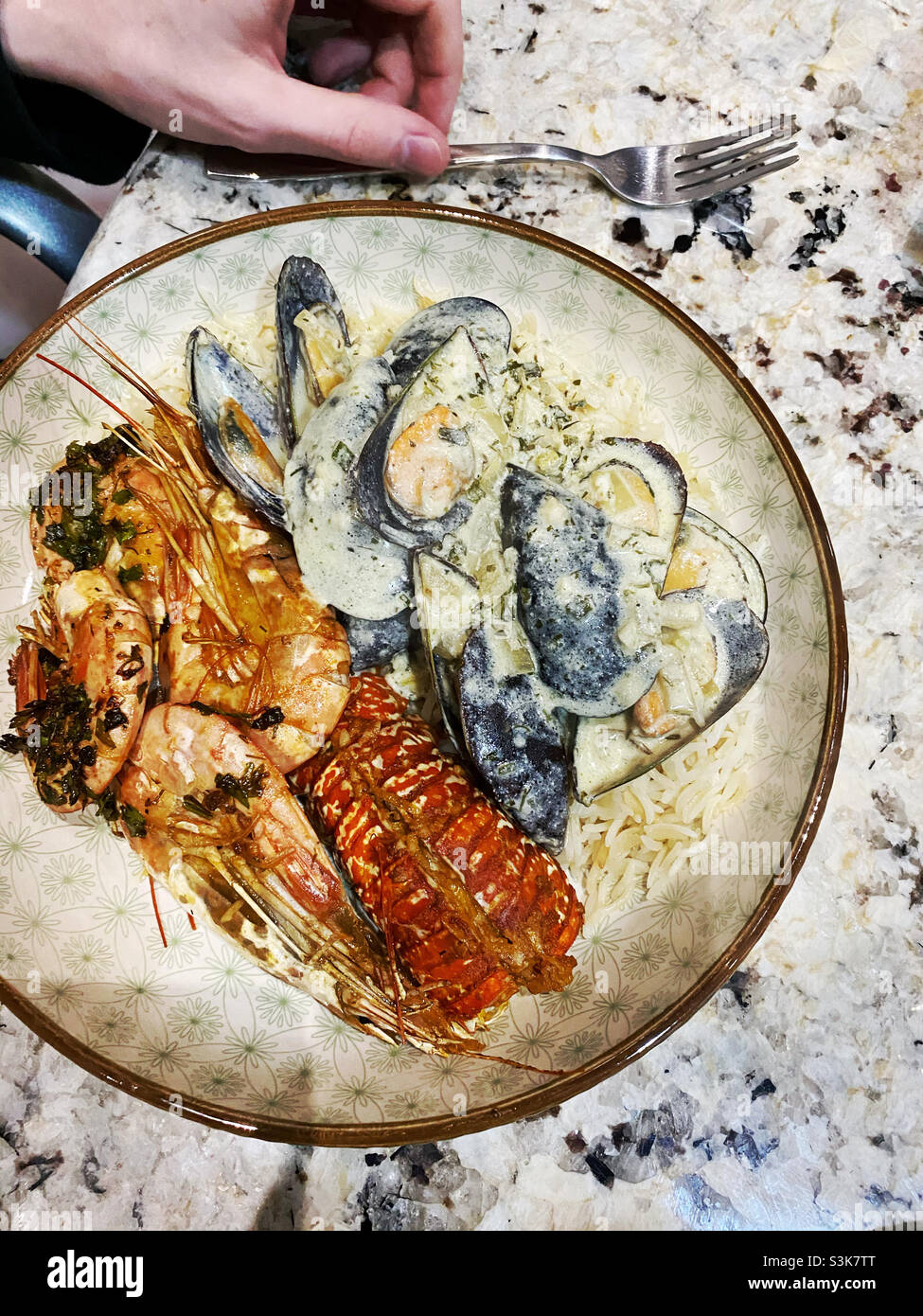 Prawns, crayfish and mussels. - Smartphone Captured Stock Image