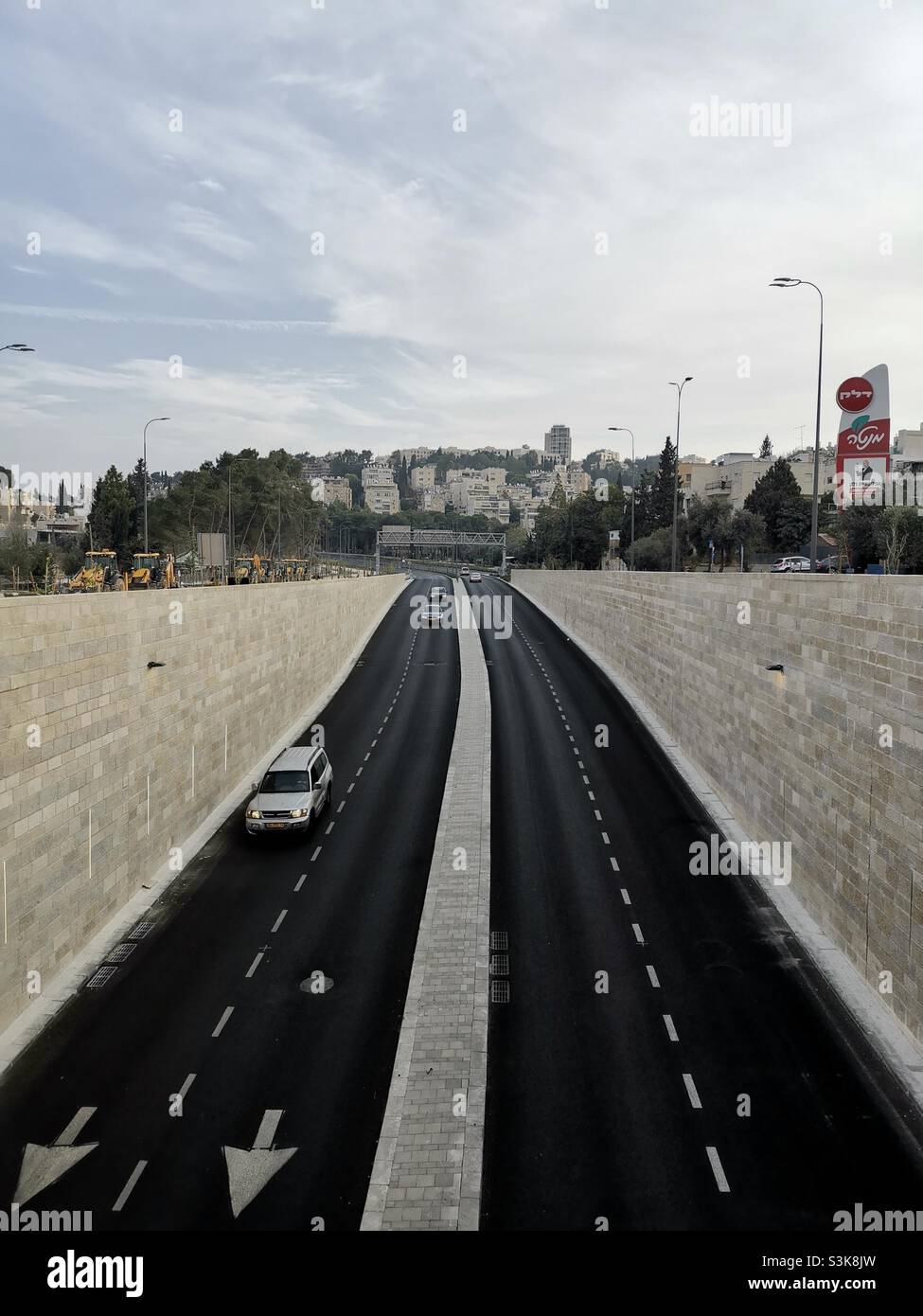 The new road going under the Pat junction in Jerusalem, Israel. - Smartphone Captured Stock Image