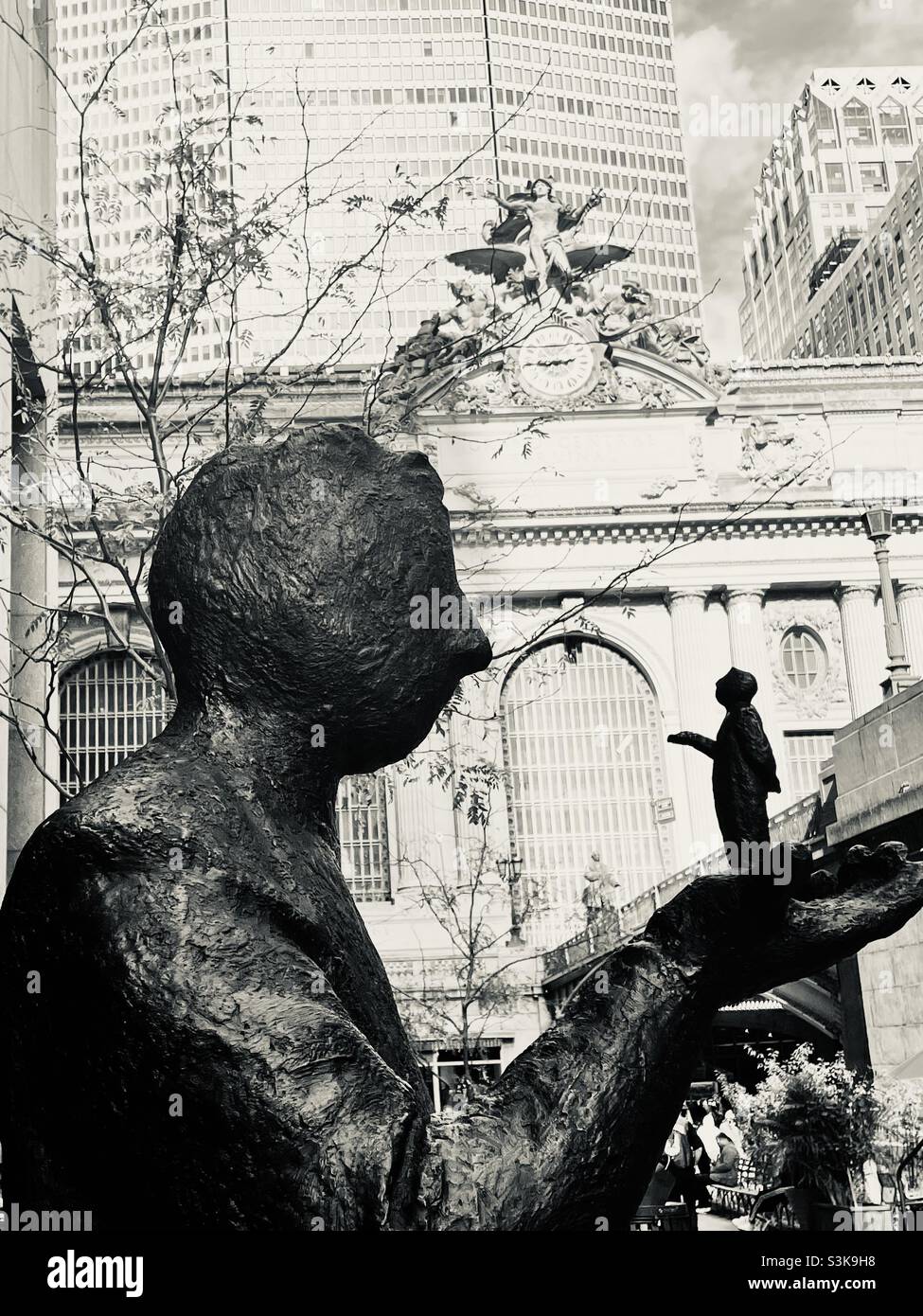 Black & white photo of statue in front of Grand Central Station NYC, USA - Smartphone Captured Stock Image