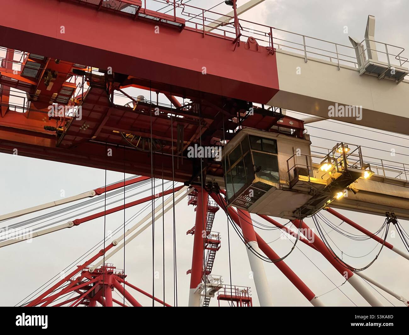 Cabin with crane driver of gantry crane in container terminal in