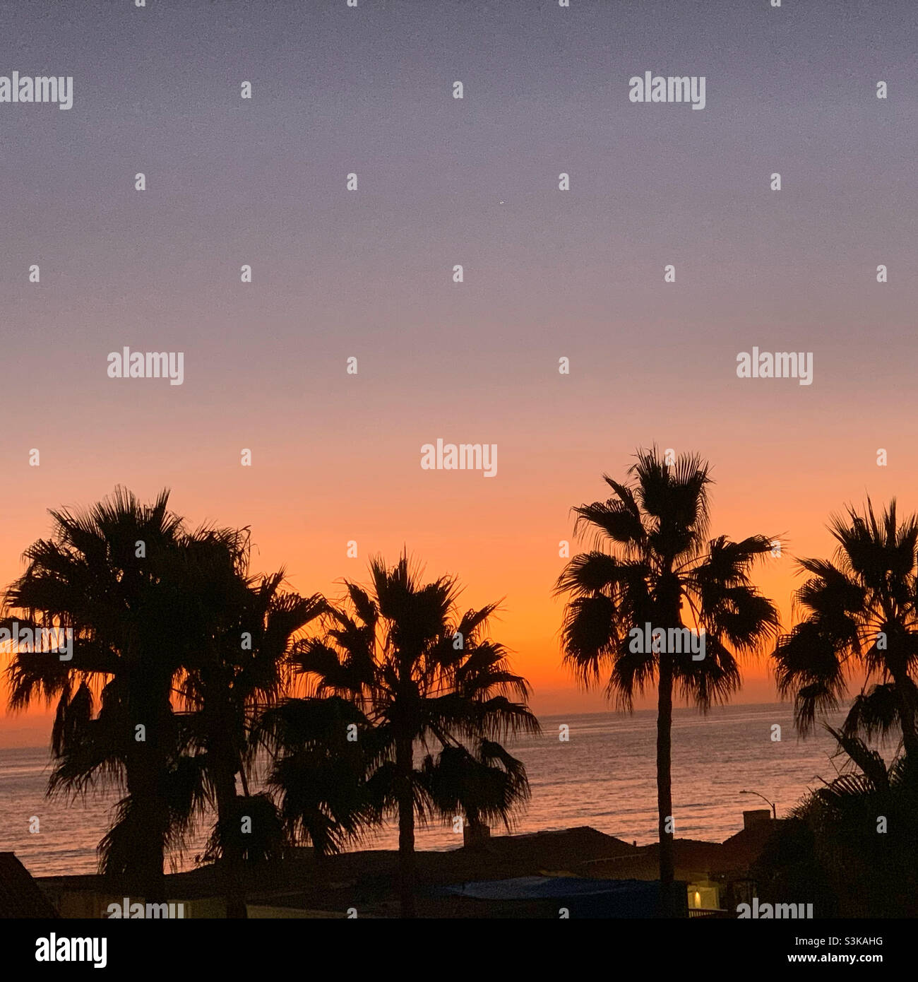 September, 2021, sunset view from the roof deck of the Springhill Suites San Diego Carlsbad, Carlsbad, San Diego County, California, United States, North America - Smartphone Captured Stock Image