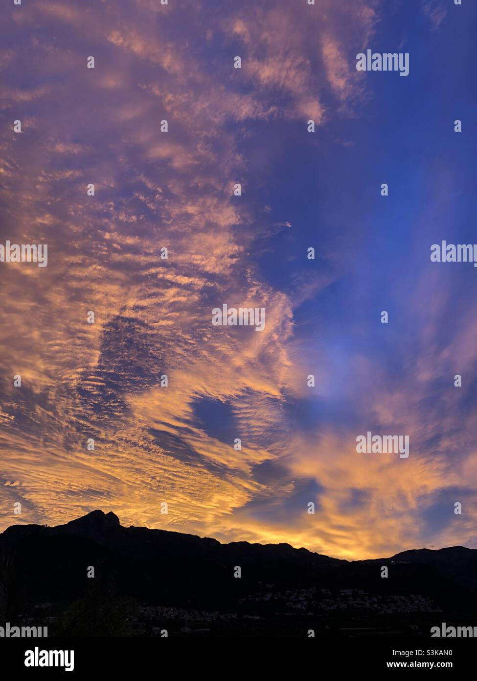 Sunset over mountains near Orba, Spain - Smartphone Captured Stock Image