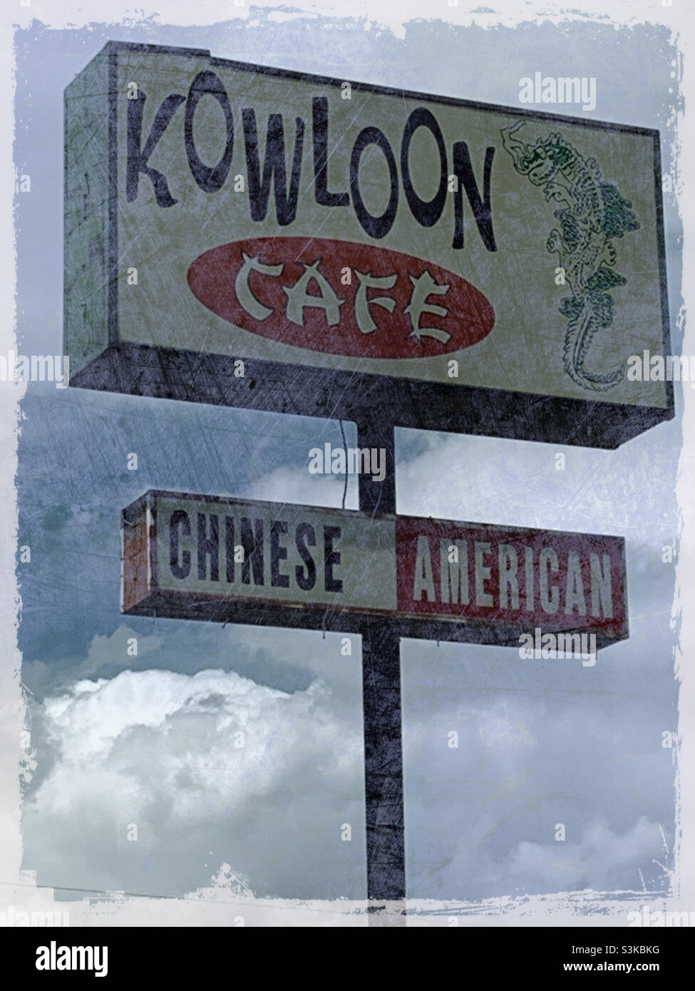 Signage for the Kowloon Cafe in West Valley City, Utah, USA. This Chinese and American restaurant has been a favorite dining staple for the local community for 60 years, but is now closing. - Smartphone Captured Stock Image