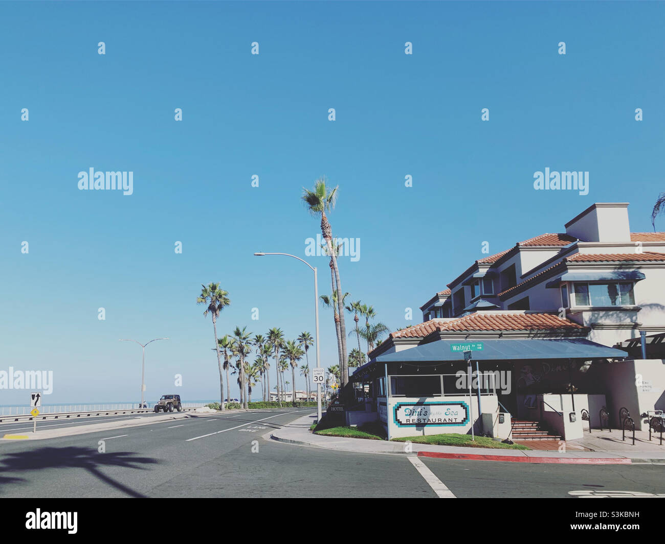 September, 2021, Dini’s by the Sea Restaurant, Carlsbad Boulevard, Carlsbad, San Diego County, California, United States, North America - Smartphone Captured Stock Image