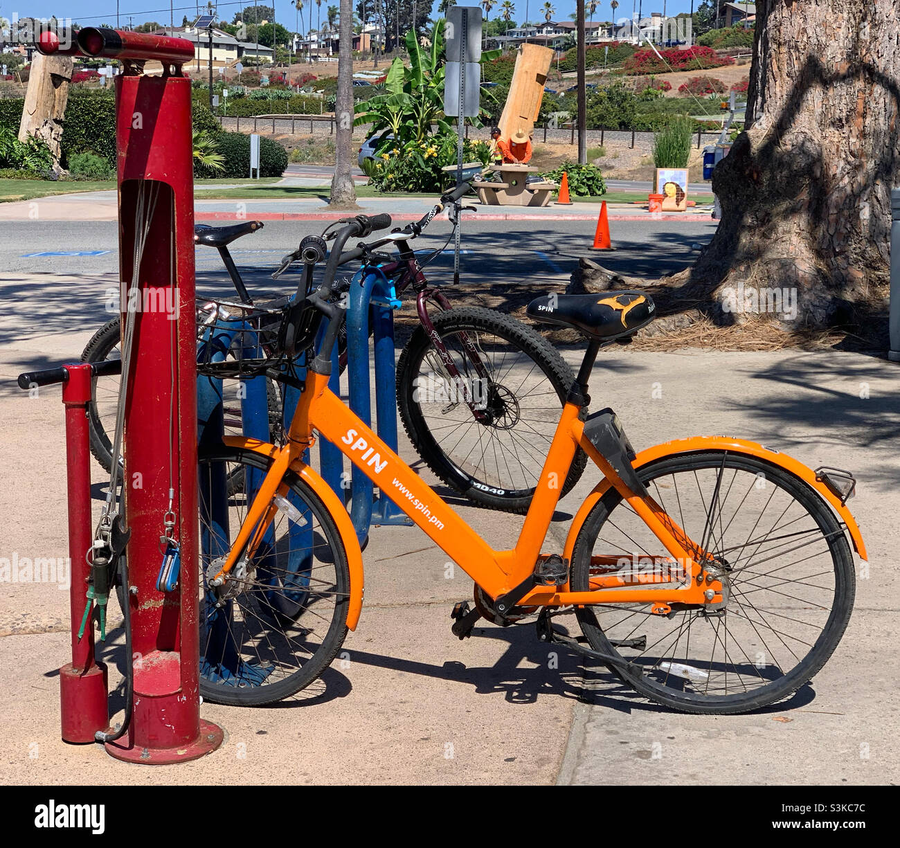 September, 2021, Bicycles, Swami’s Beach, Encinitas, San Diego County, California, United States, North America - Smartphone Captured Stock Image
