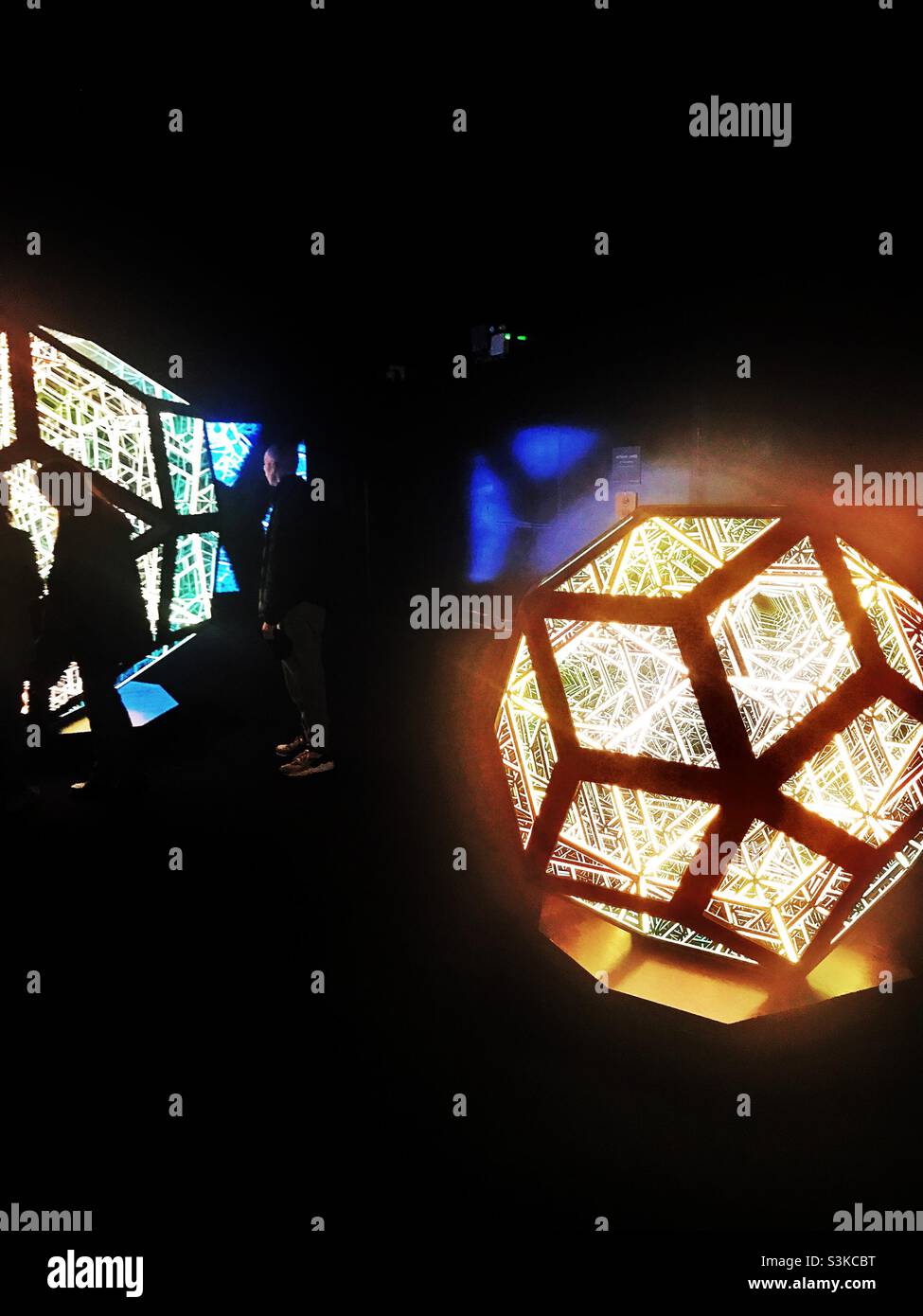 Interactive light sculptures in the Lightfield Art exhibition at the