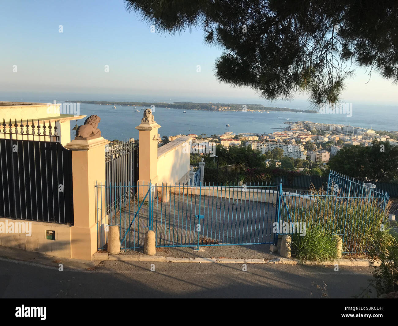 View from Super Cannes hill on the Mediterranean Sea and islands in summer - Smartphone Captured Stock Image
