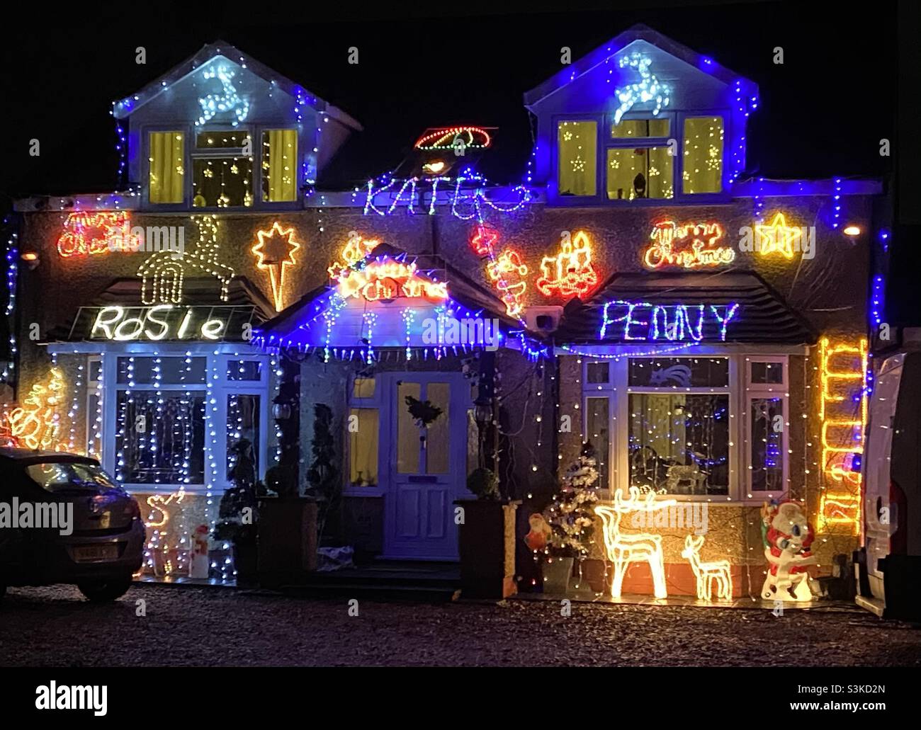 Christmas lights outside a house Stock Photo Alamy