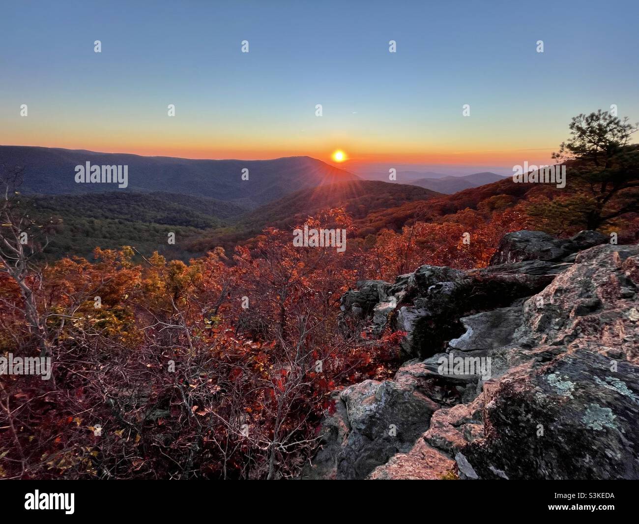 Sunrise over Virginia from Shenandoah National park. Stock Photo