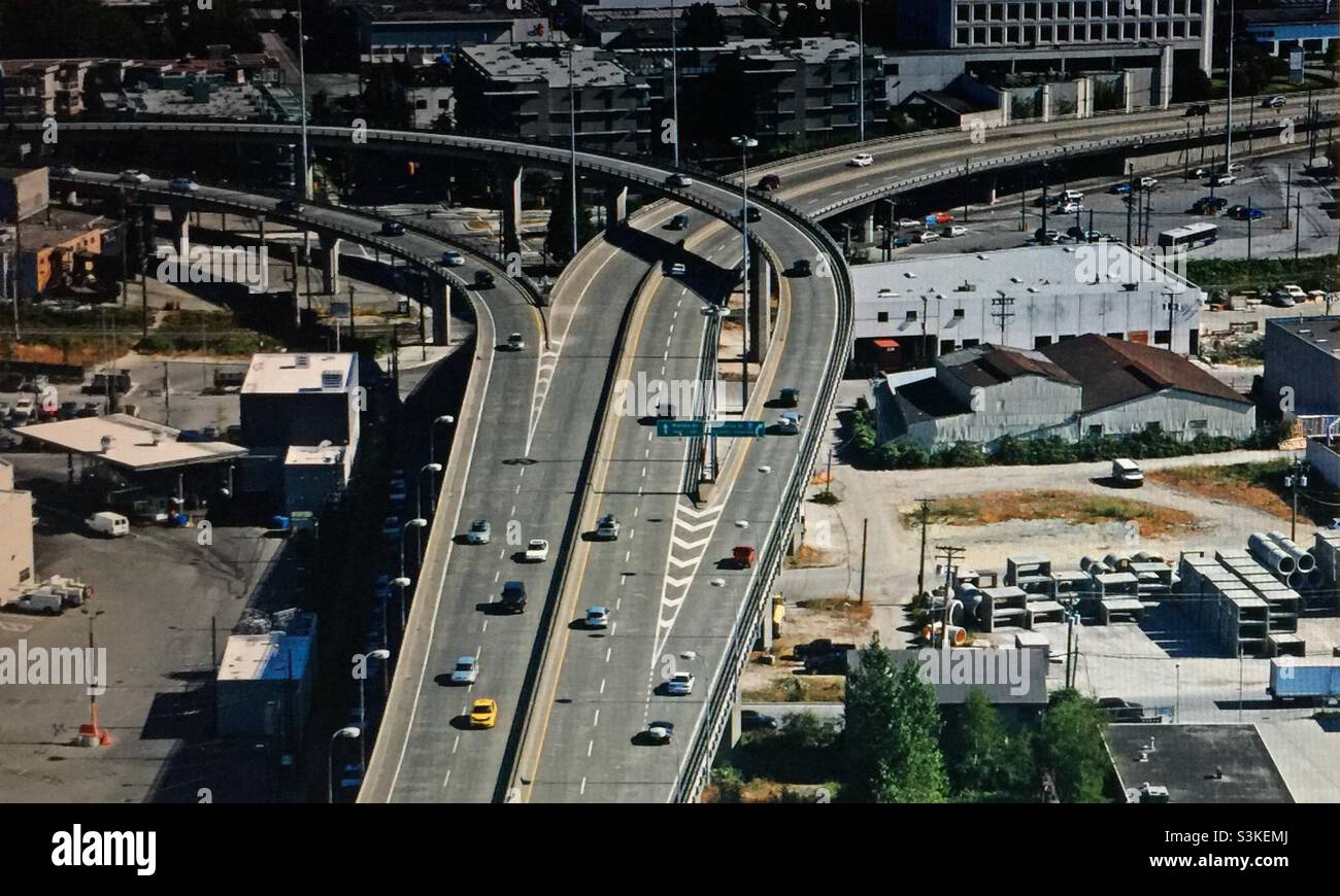 Vancouver, British Columbia, busy interchange, aero photography - Smartphone Captured Stock Image