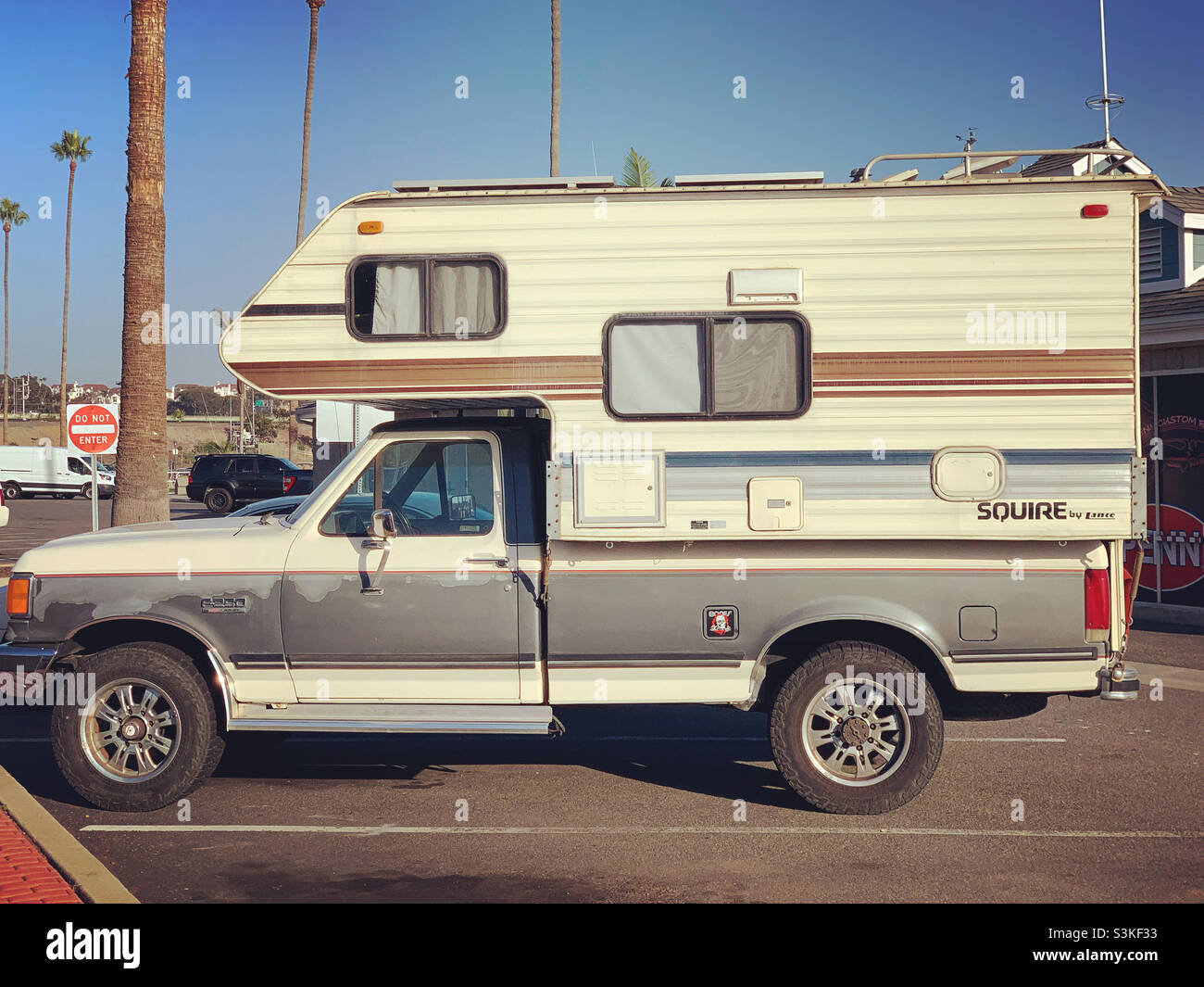 September, 2021, truck camper, Oceanside, San Diego County, California, United States, North America - Smartphone Captured Stock Image