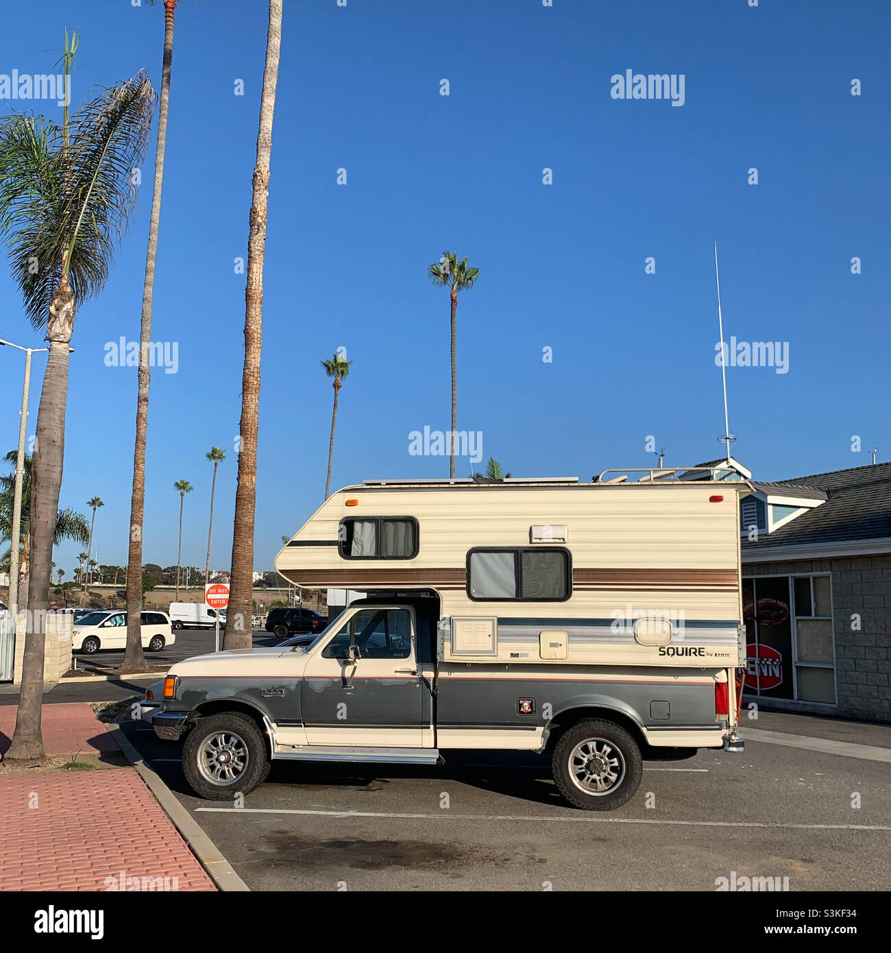 September, 2021, truck camper, Oceanside Harbor, Oceanside, San Diego County, California, United States, North America - Smartphone Captured Stock Image