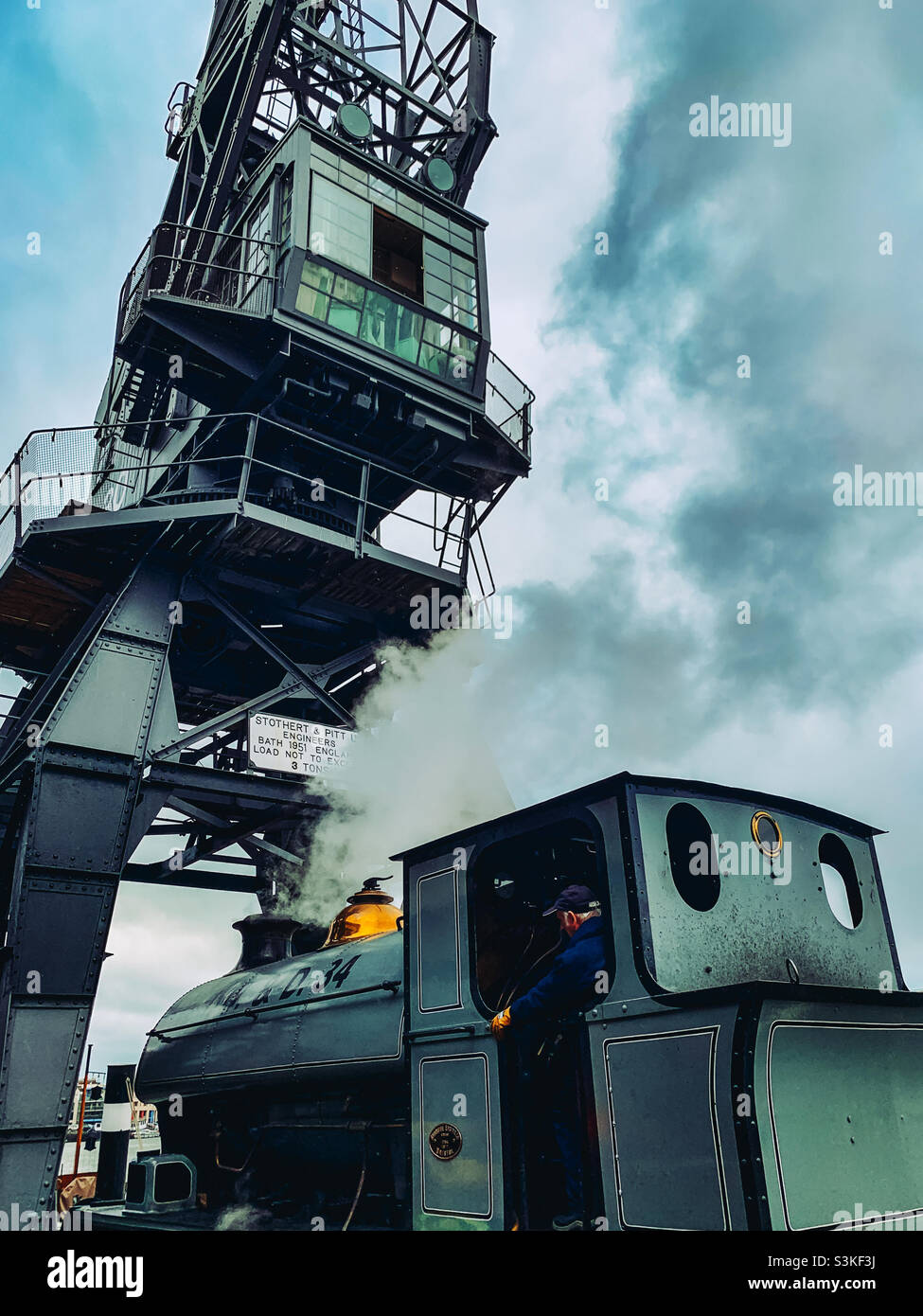 Steam train and cargo crane. Bristol Oct 21 - Smartphone Captured Stock Image