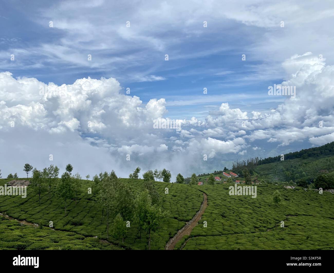 Beautiful landscape with clouds in backdrop. It’s at Kodanand point in Kotagiri near ooty in Tamil Nadu State of India. - Smartphone Captured Stock Image