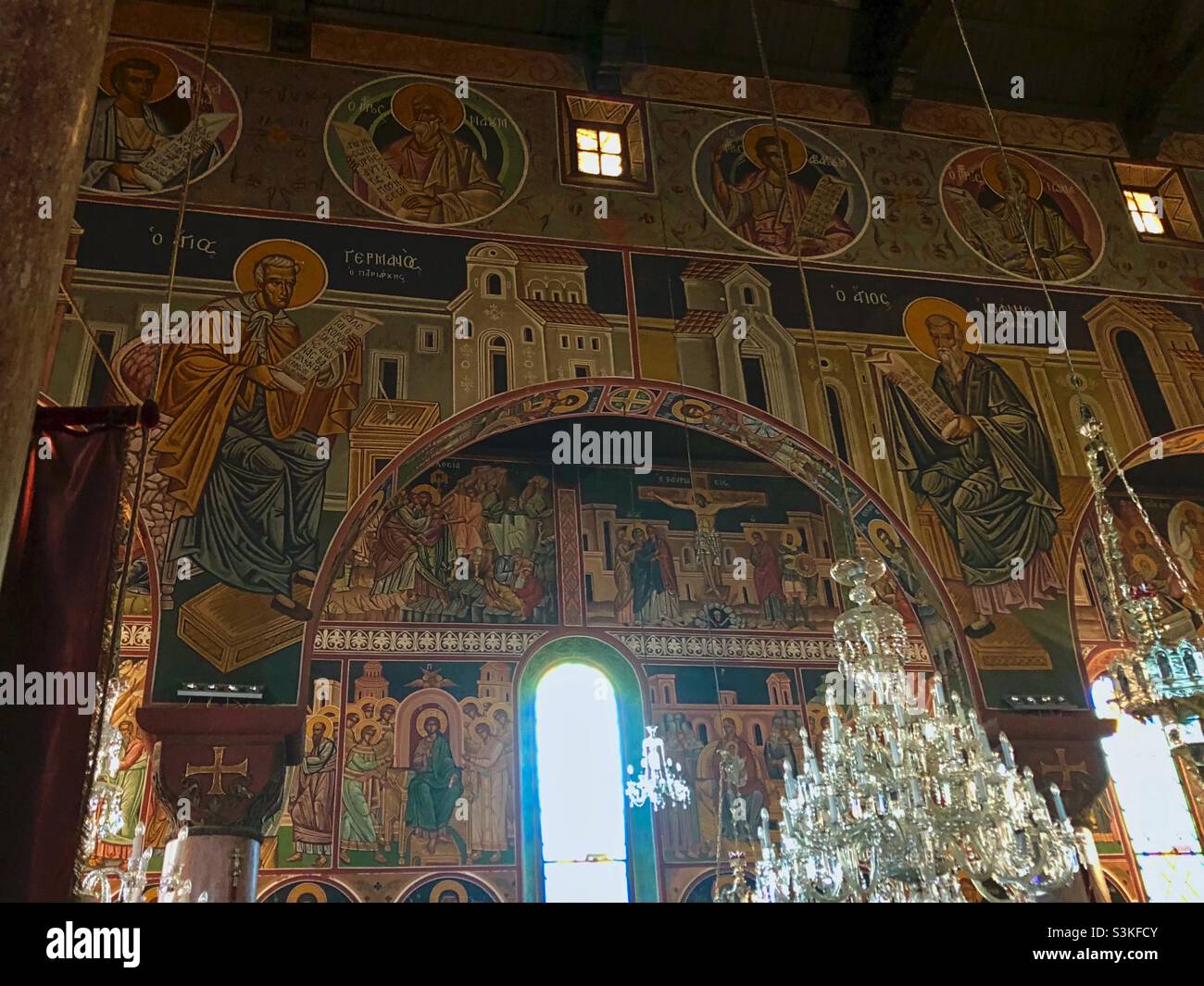 Interior of the Church of the Annunciation of Virgin Mary in the Mandraki harbor in Rhodes, Greece. - Smartphone Captured Stock Image
