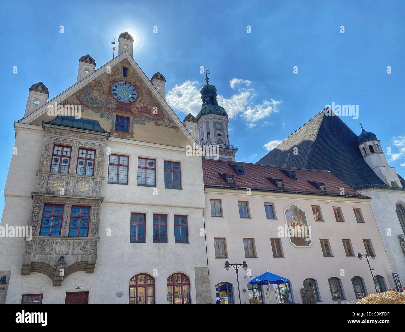 Beautifully decorated old building of the Citizens Office in Freising near Munich, Germany. - Smartphone Captured Stock Image