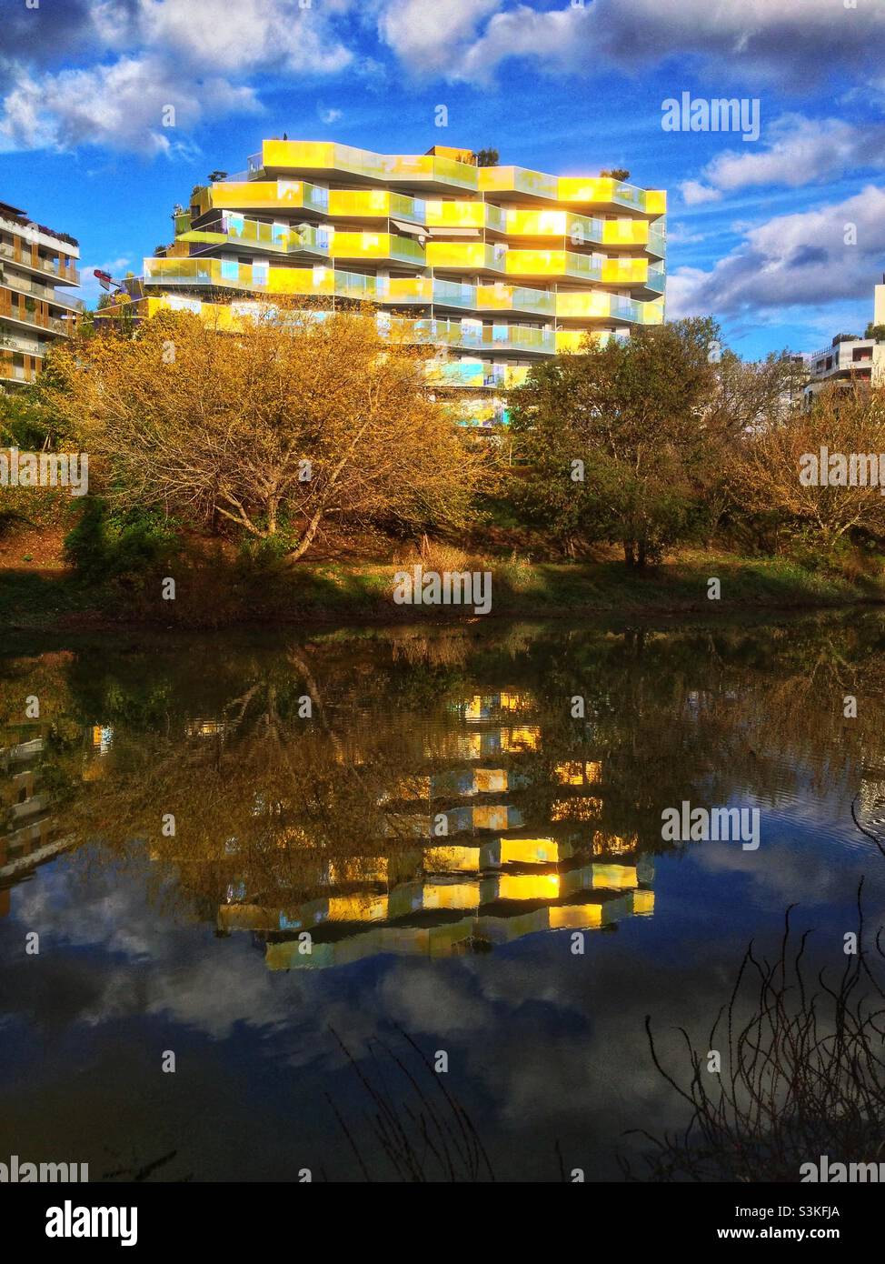 The Koh-I-Noor Building on the bank of the river Lez, Port Marianne, Montpellier France - Smartphone Captured Stock Image