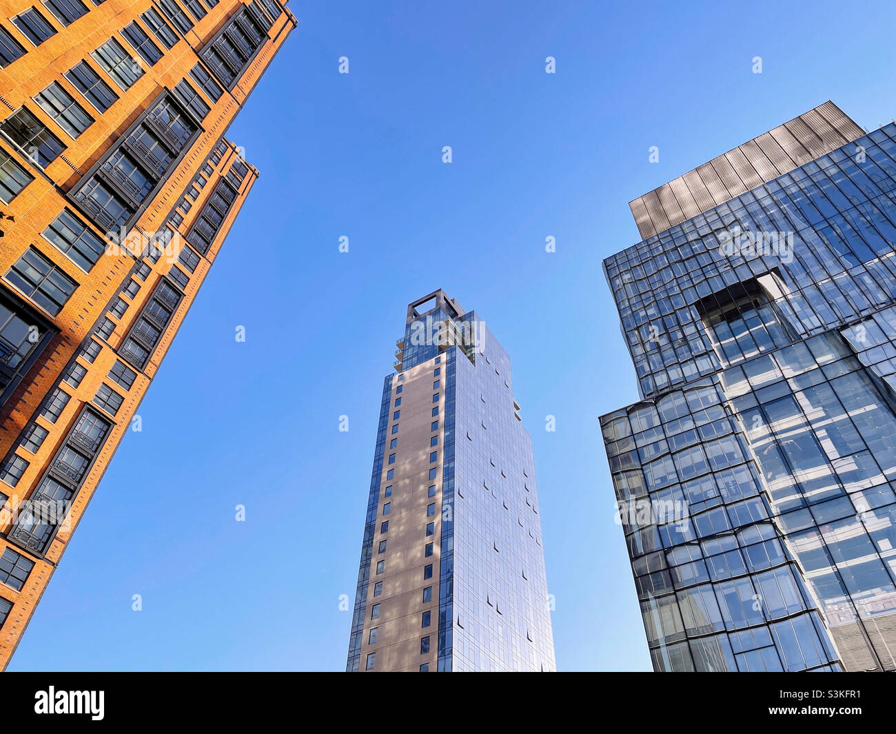 Skyscrapers in Hudson Yard as seen from the high line park on Manhattan’s West side, New York City, United States - Smartphone Captured Stock Image