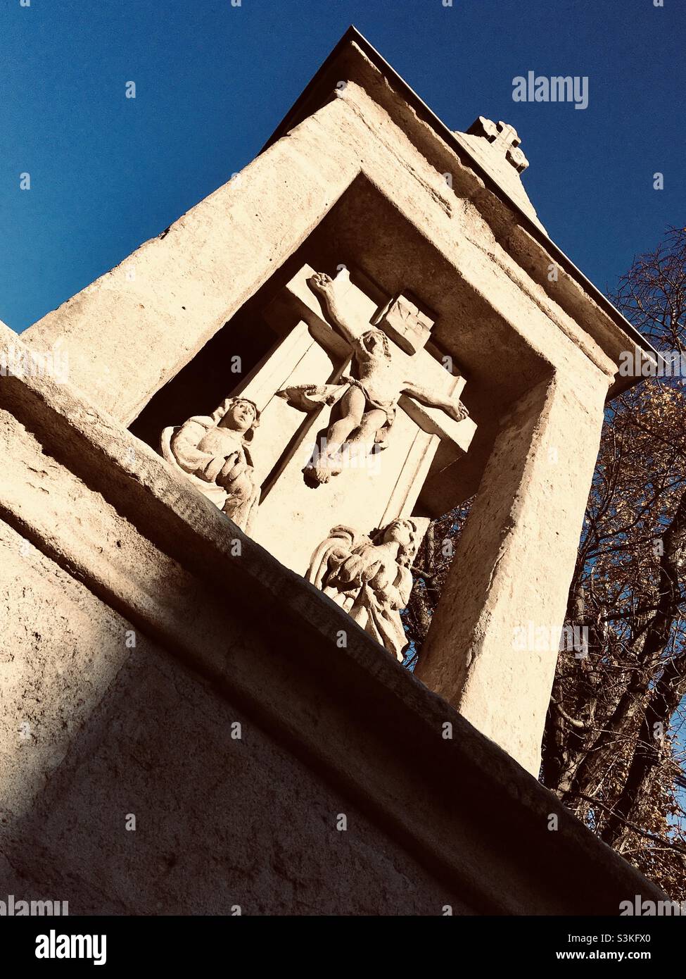 Crucifix of the White or Mariacell Cross erected in 1670s, Becsi ut, Sopron, Hungary - Smartphone Captured Stock Image