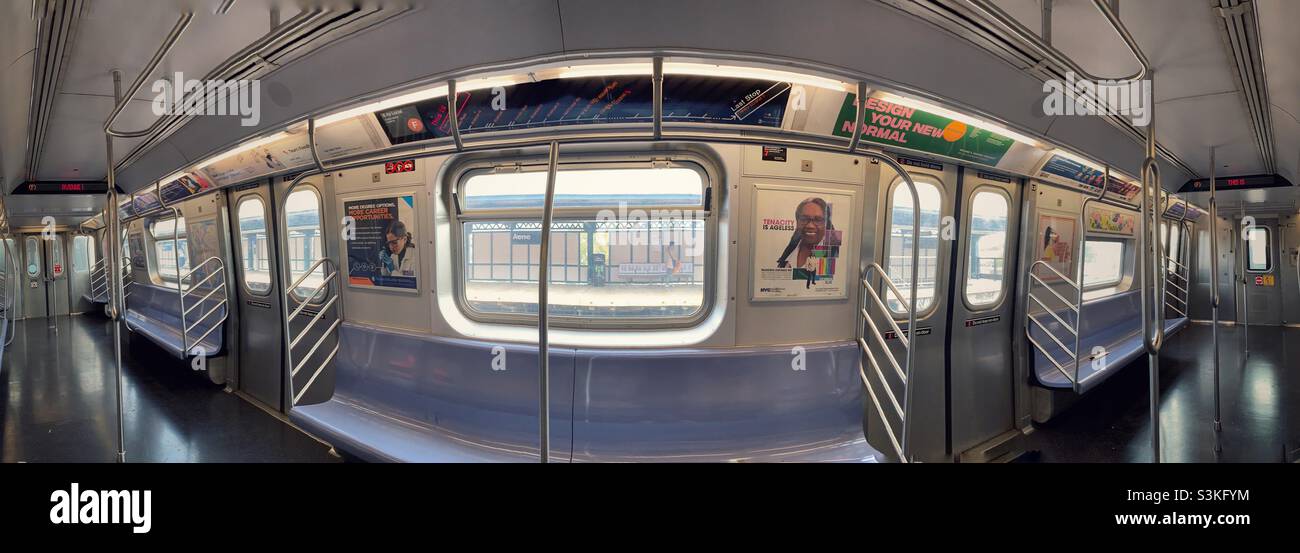 Empty seats of subway car, New York City USA - Smartphone Captured Stock Image
