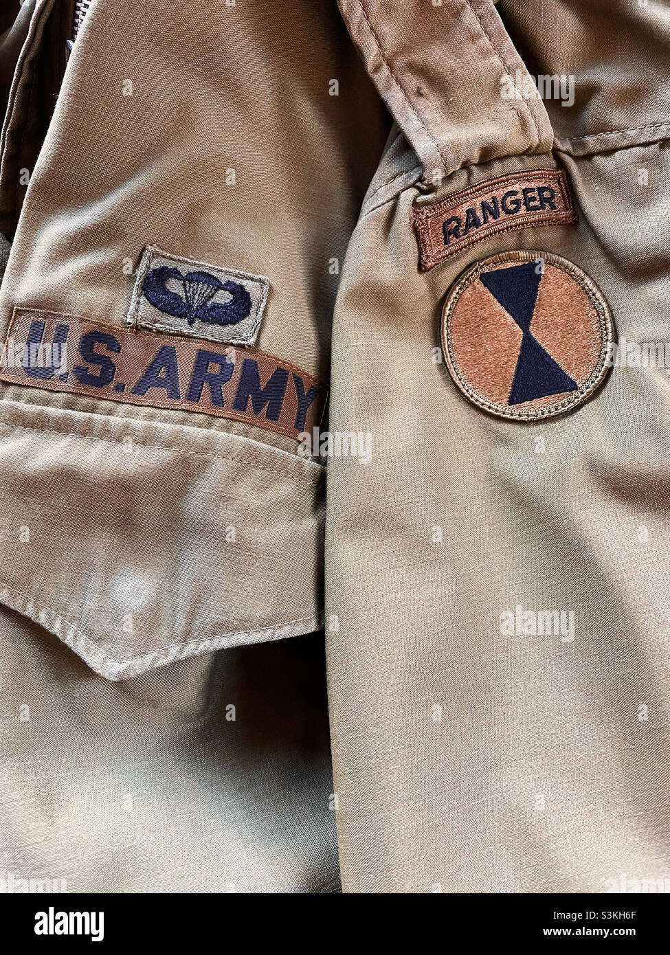 Close up of a 1970s army veterans field jacket - Smartphone Captured Stock Image