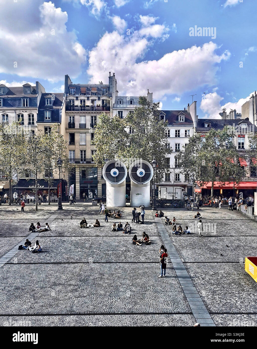 centre George Pompidou in Paris square with air vent eyes Stock Photo