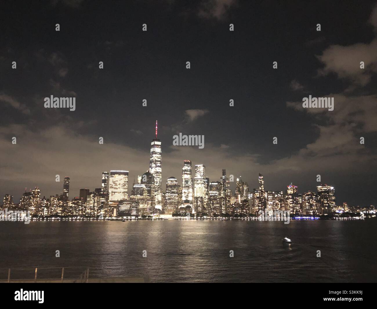 Glittering night skyscrapers of lower Manhattan, the financial capital