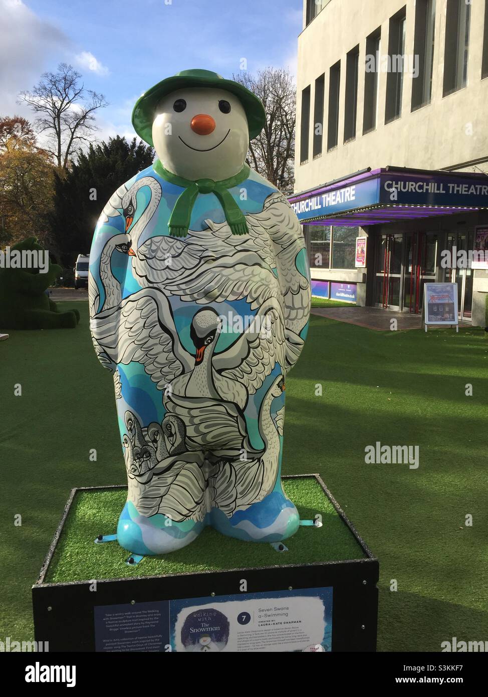 Bromley snowman trail 2021 seven swans a swimming - Smartphone Captured Stock Image