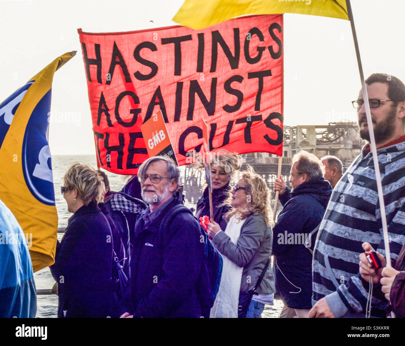 People march against austerity in the seaside town of Hastings in November 2011 - Smartphone Captured Stock Image