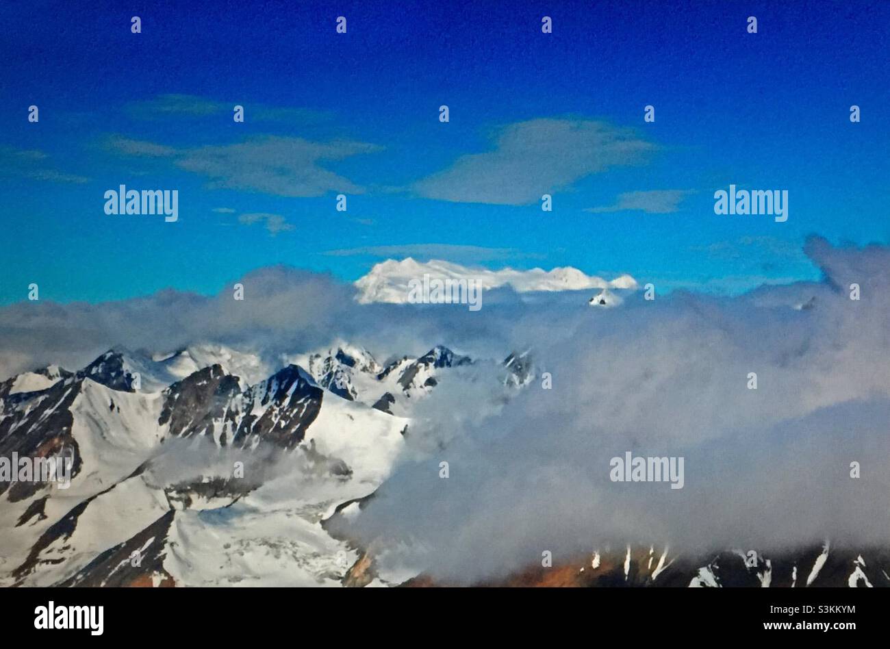 Yukon, Canada,Kluane Icefields,21980 square kilometres, mountains and glaciers, Kluane National Park, Wilderness, ice , frigid, high altitude view, aero photography,Mount Logan,Canada’s highest peak - Smartphone Captured Stock Image