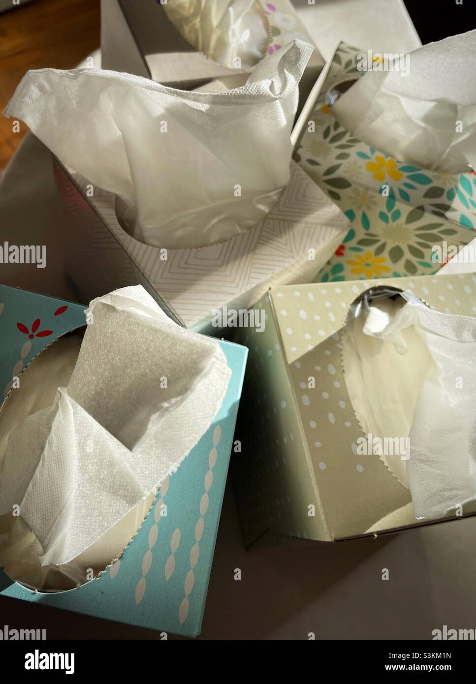 Close up of cartons of Kleenex facial tissues, USA - Smartphone Captured Stock Image