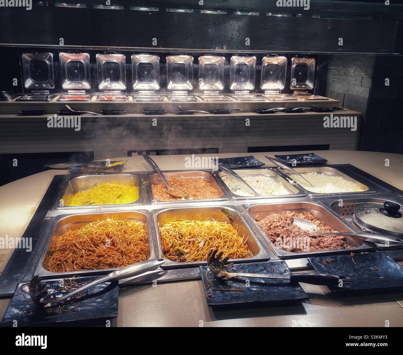 A photograph of an all you can eat buffet service - Smartphone Captured Stock Image